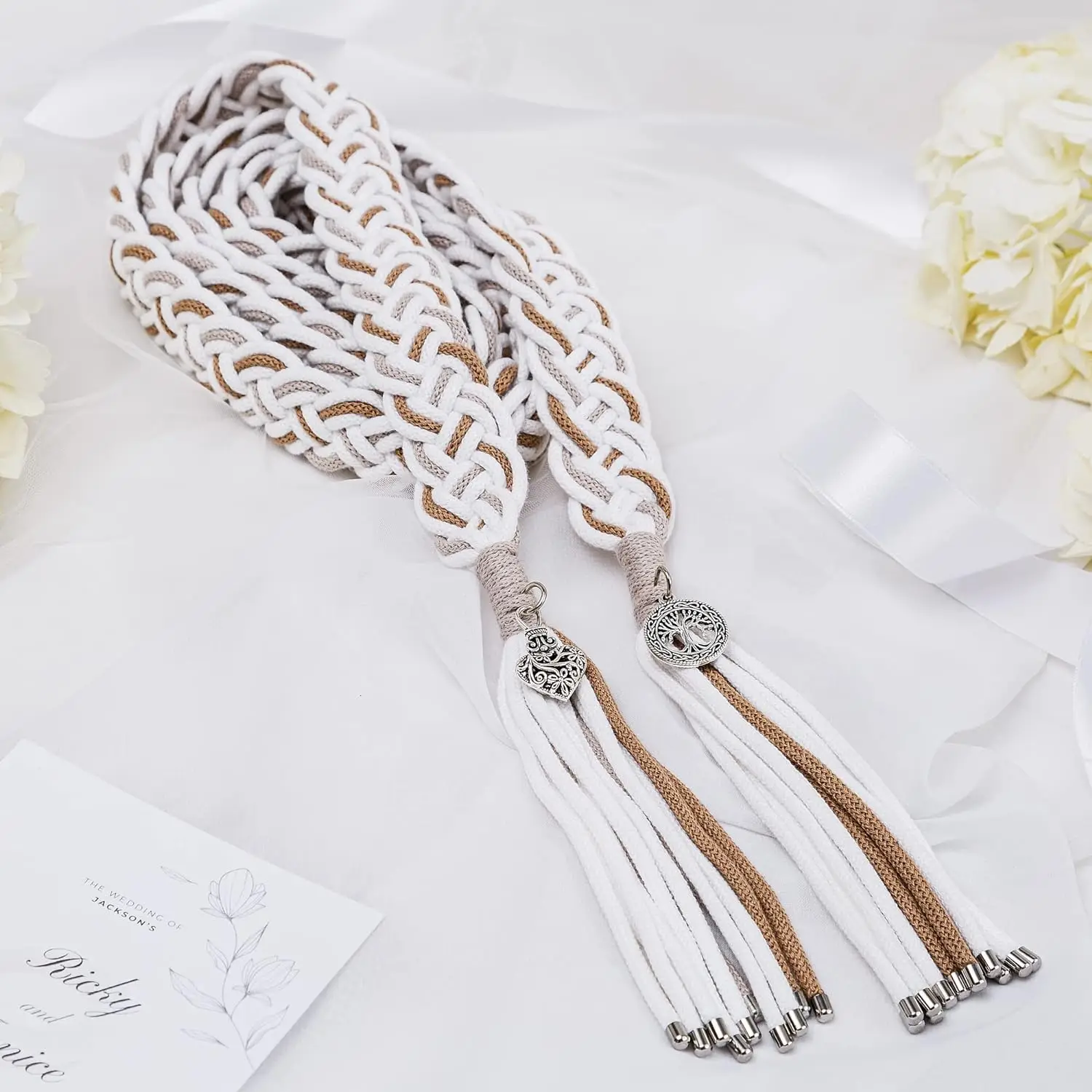 Handmade woven handfasting wedding ceremony, natural cotton wedding lasso