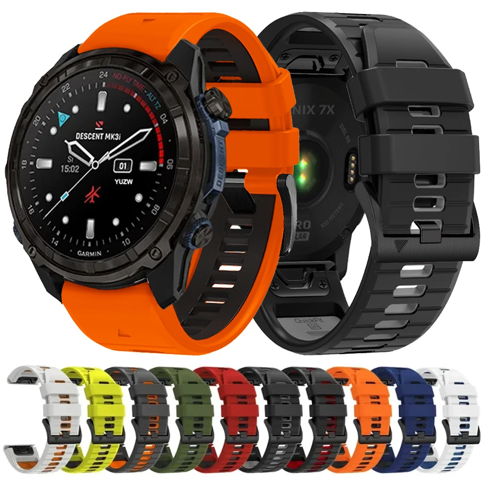 22 mm 26 mm QuickFit zweifarbige Silikonbänder für Garmin Descent Mk3i 51 mm Mk2 weiche Uhrenarmbänder für Garmin Epix Pro 47 mm Armband
