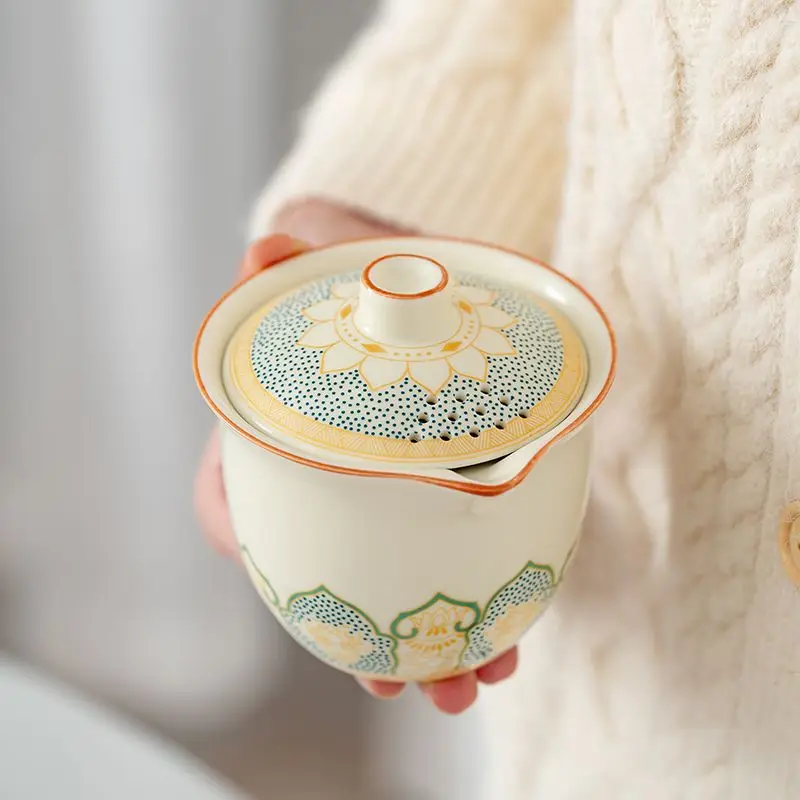 Ru Kiln Travel Tea Set, 1 Pot and 2 Tea Cups, Portable Ceramic Quick Cup, Single-Person TeaPot, Outdoor TeaCups