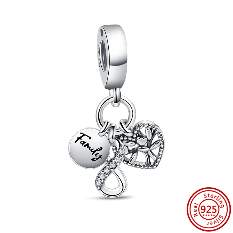 Fit Pandora Charms Bracelet 925 Silver Openwork Family Roots Tree Heart Infinite Love Mom Safety Chain Pendant Beads DIY Jewelry