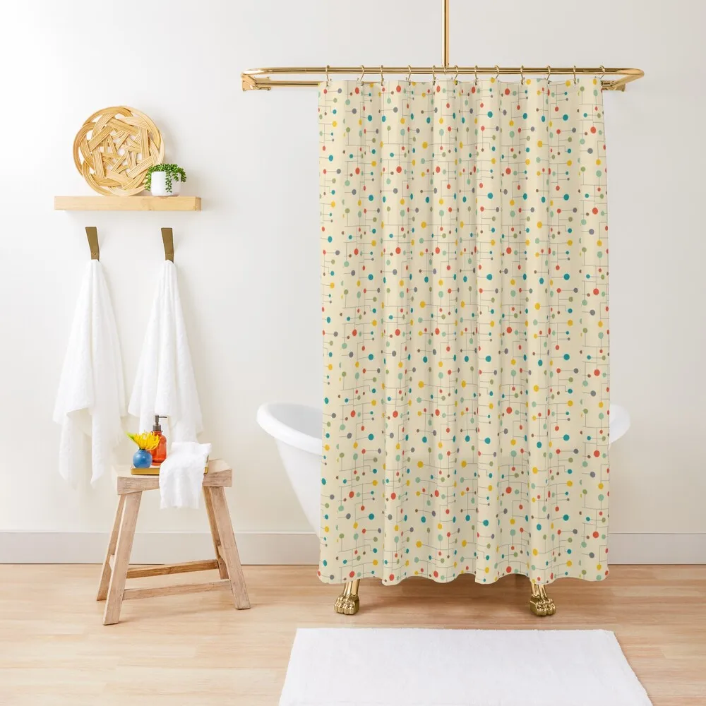 

Atomic Era Print - Midcentury Modern Dots and Lines Pattern Shower Curtain Shower Bath Anime Shower For Bathroom Curtain