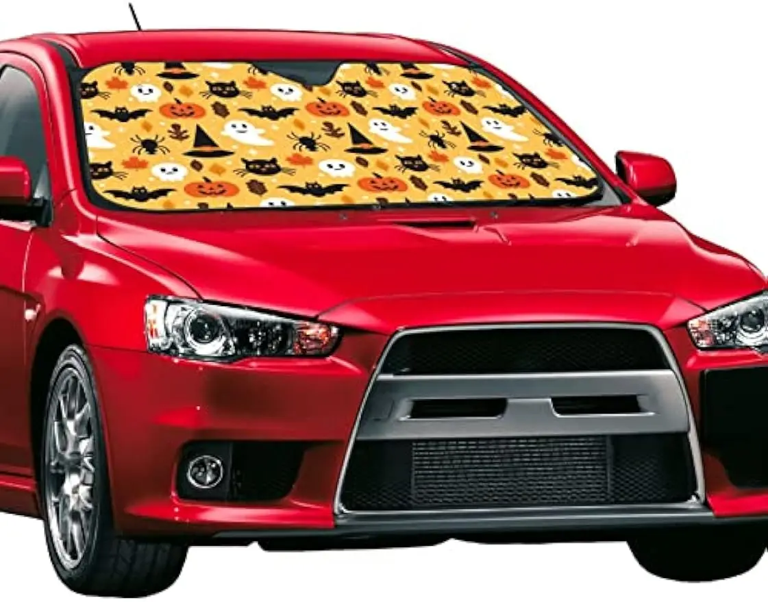 Windshield Sunshade for Most Vehicle Halloween Bats Ghost Pumpkin Car Sun Shade for Front Window Auto Sun Visor Heat Protection