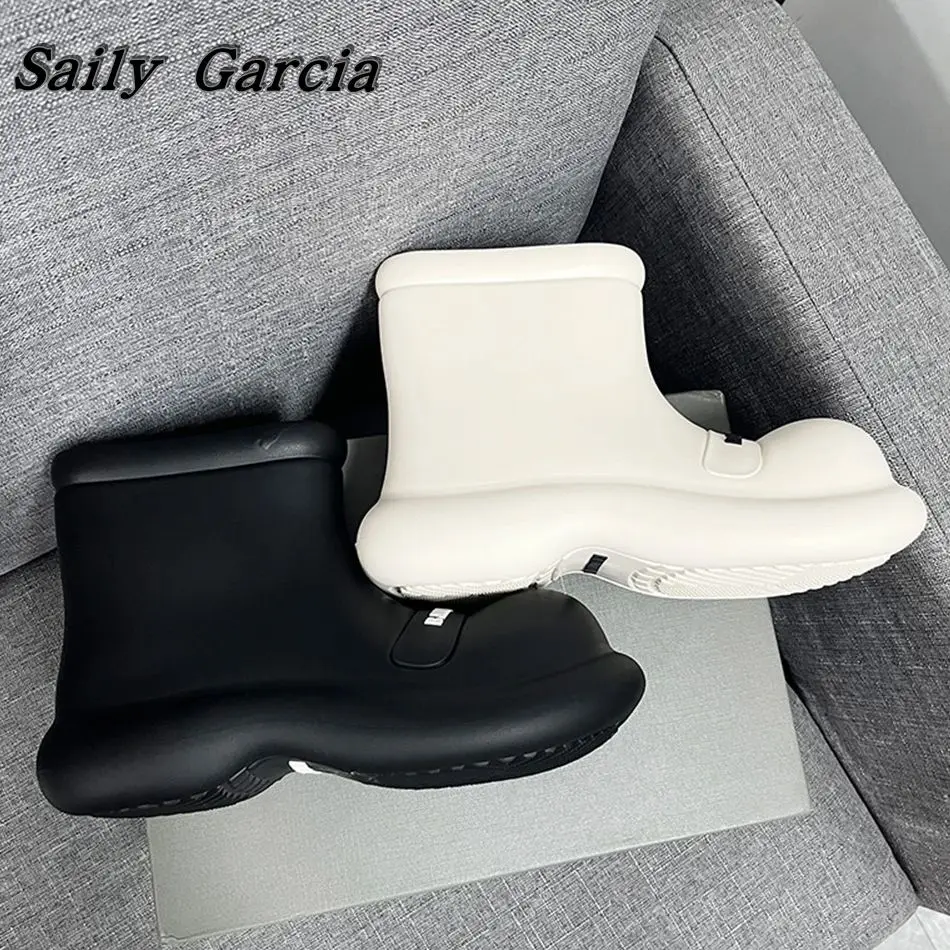 

Solid Round Toe Slip On EVA Injection Rain Boots 2023 New Colorful Dopamine Fashion Short Boots Waterproof Platform Bg Toe Shoe