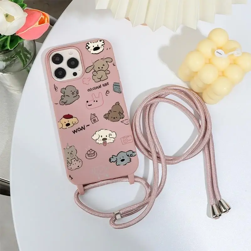 غطاء جرو مع حبل لهاتف آيفون 17 16 15 14 13Mini 12 11 Pro Max XR 7 8 Plus مع حزام غلاف مقاوم للصدمات غلاف ناعم #6