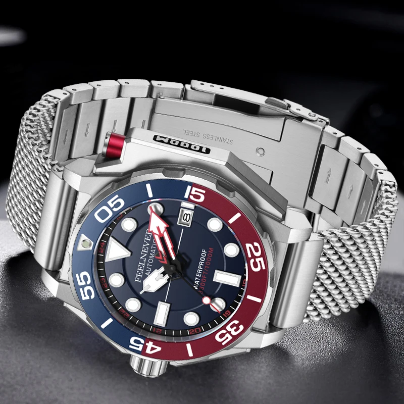 FeelNever DESIGN Men\'s Mechanical Watches Luxury Automatic Watch For Men Fashion Luminous Diving Watch Men Relogios Masculino