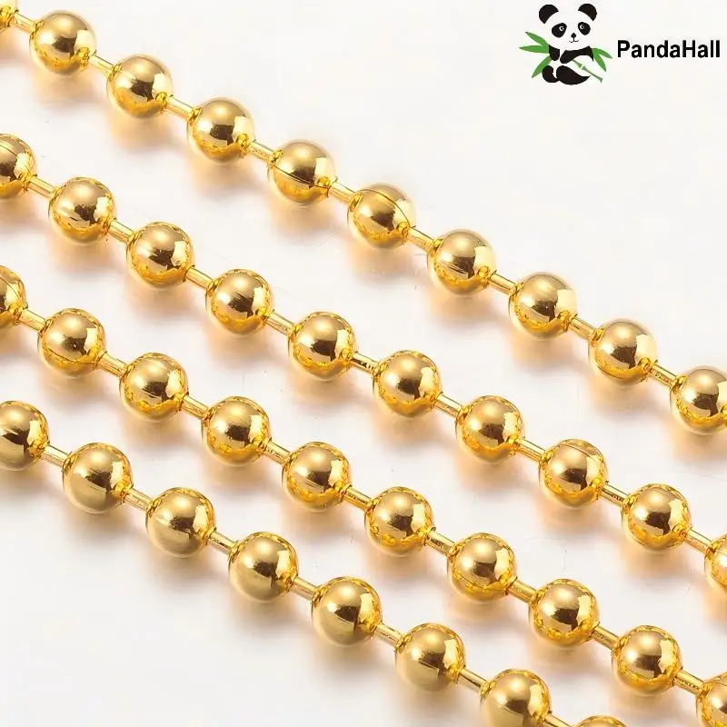 PandaHall 50m/Roll Soldered Iron Ball Chain, Golden 3.2mm Beaded with Spool for DIY Necklace Bracelet Jewelry Making Crafts