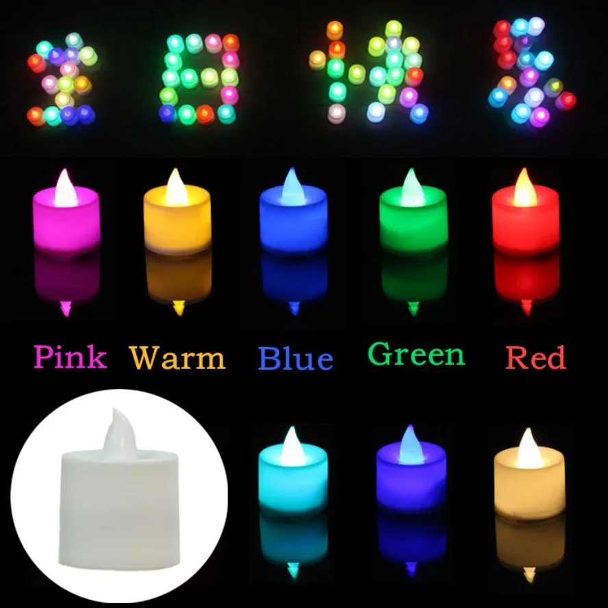 50/1*Colorful LED Candle Light Battery Operated Tealight Switch Candles Flameless Wedding Home Christmas Decor Simulation Candle