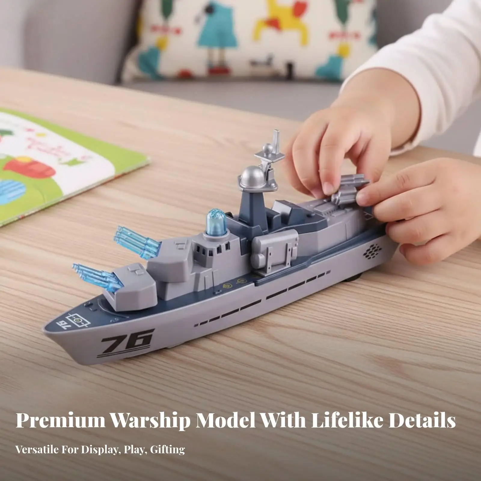 Warship Model with Guided Armament, Ideal Gift, Friction Ship,