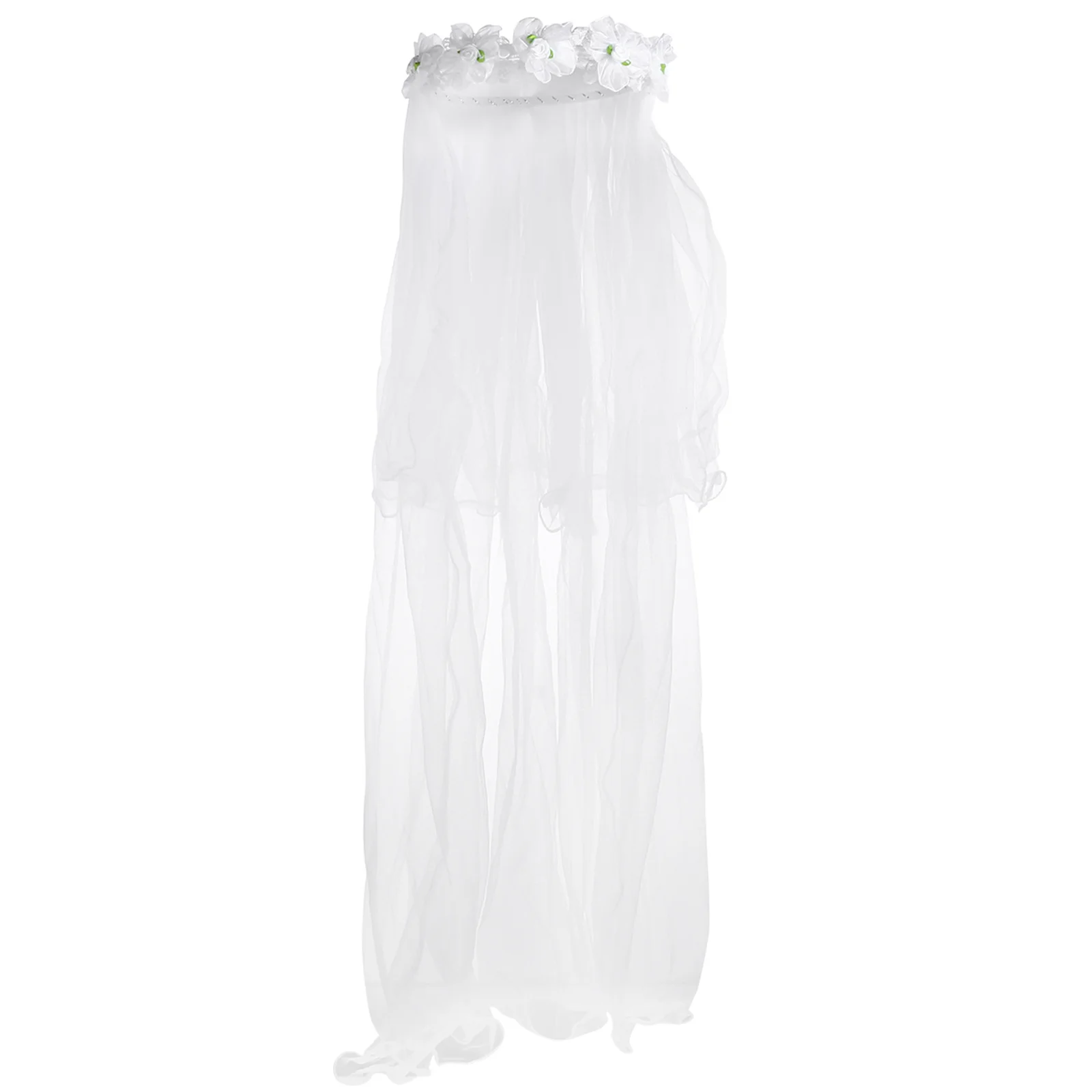

White Veil Flower Headband Elegant Garland Crown for Bridal Wedding Party Holiday Photo Shoot Headdress Gift