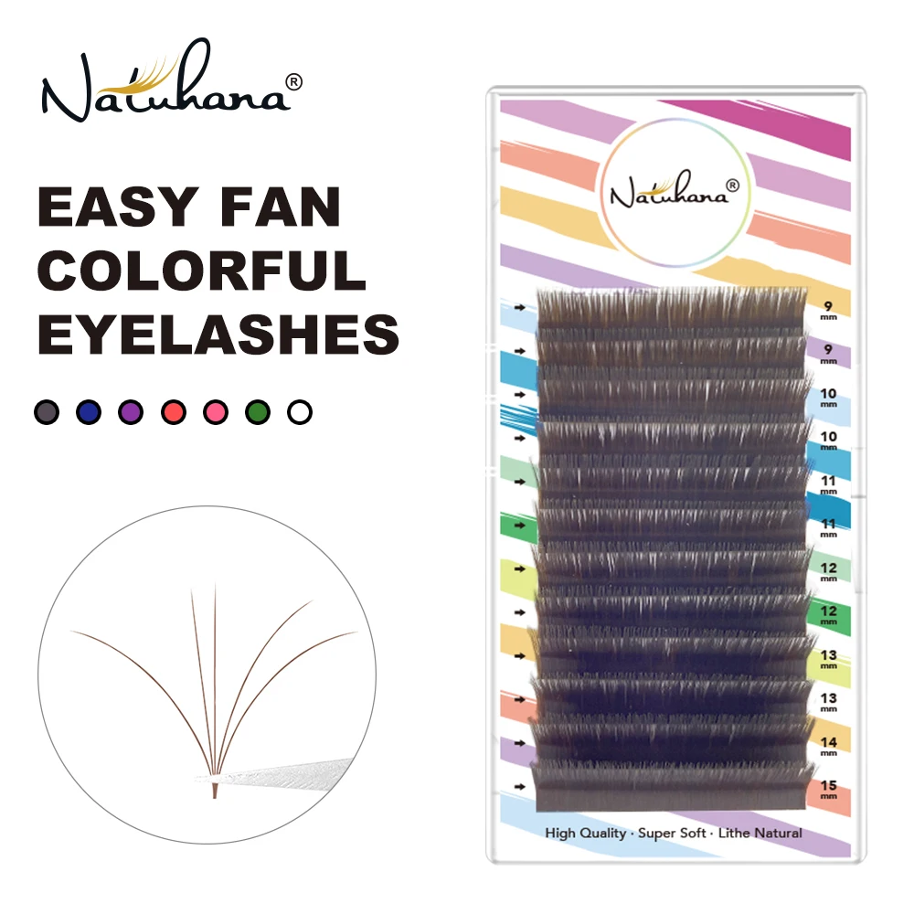 NATUHANA Colored 1\'S Blossom Camellia Lashes Brown Blue Auto-flowering Eyelashes Purple Pink Red Easy Fan Eyelash Extension