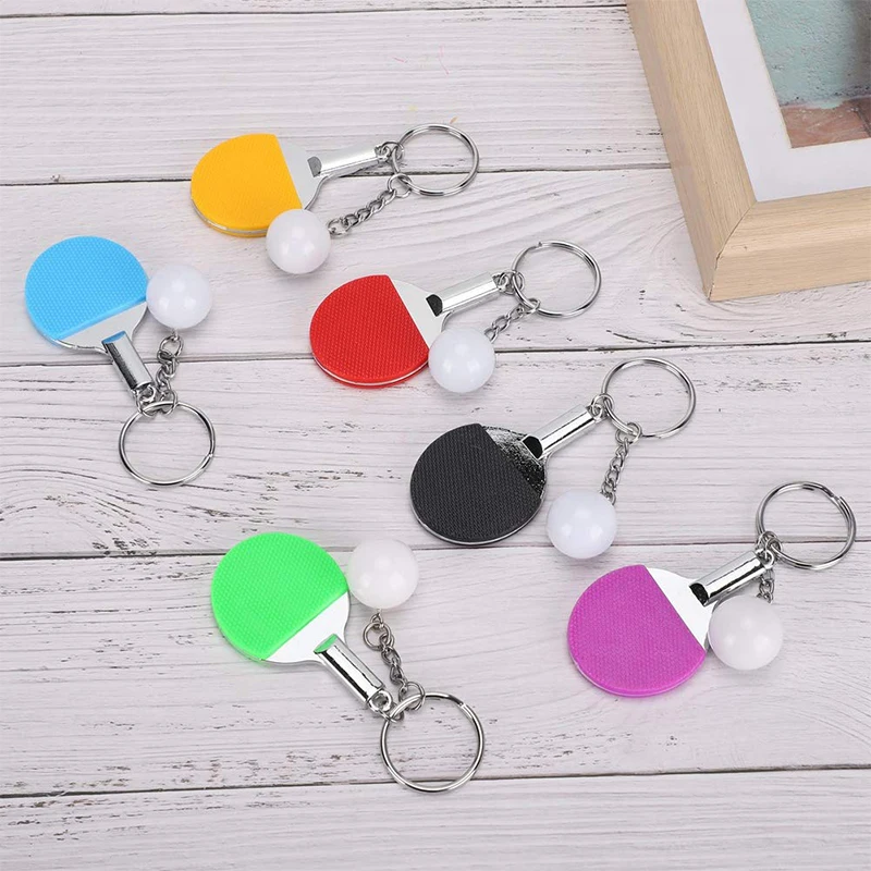 6Pcs Table Tennis Keychain Mini Ping Pong Keyrings with Table Tennis Racket Sports Keyring for Bags Backpack