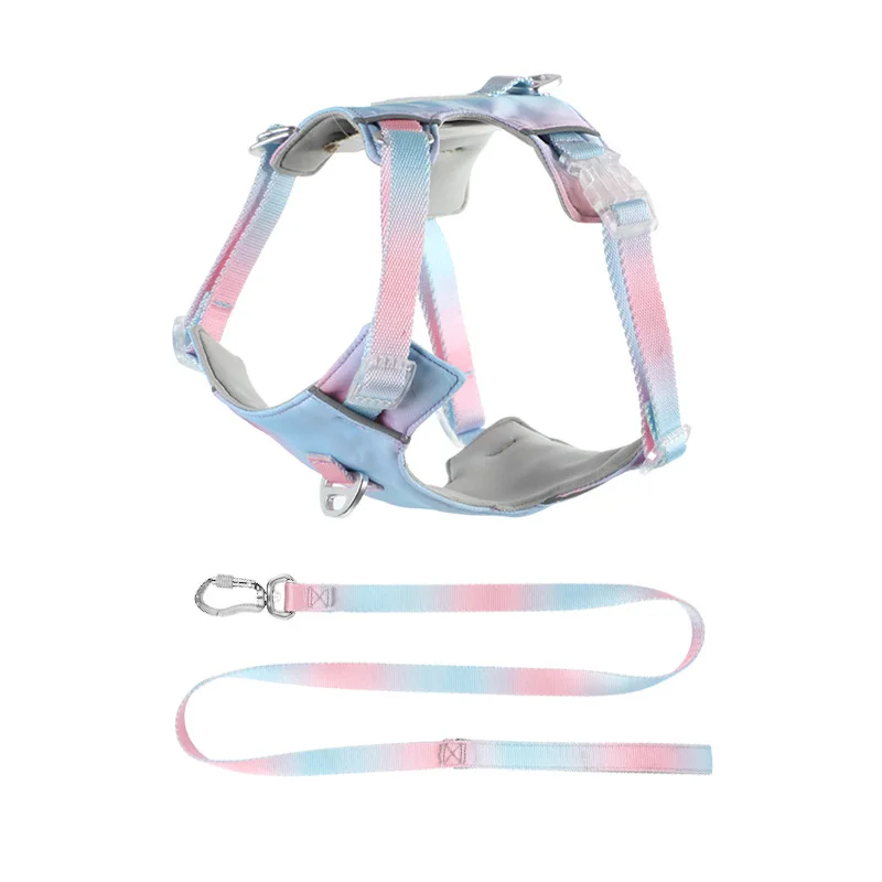 

Gradient Color Dog Harness Vest Leash Set Breathable Pet Vest Harness Durable Dog Leash Anti - pull Safety for Medium Large Dog
