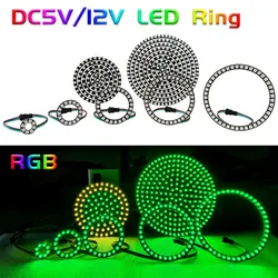 DC5V 12V DIY Led Ring Individually Addressable WS2812 SK6812 IC Built-in 5050 RGB Round Modules Circle Light 16 To 241 Pixels