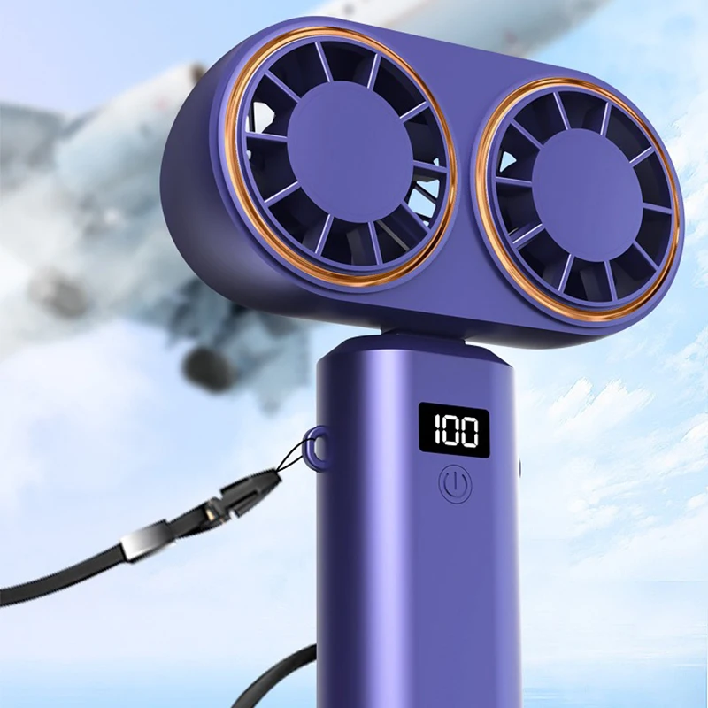

Handheld Electric Fan Compact Rechargeable Dual Fan Cooler Rechargeable Cooling With Digital Display Personal Portable Fan