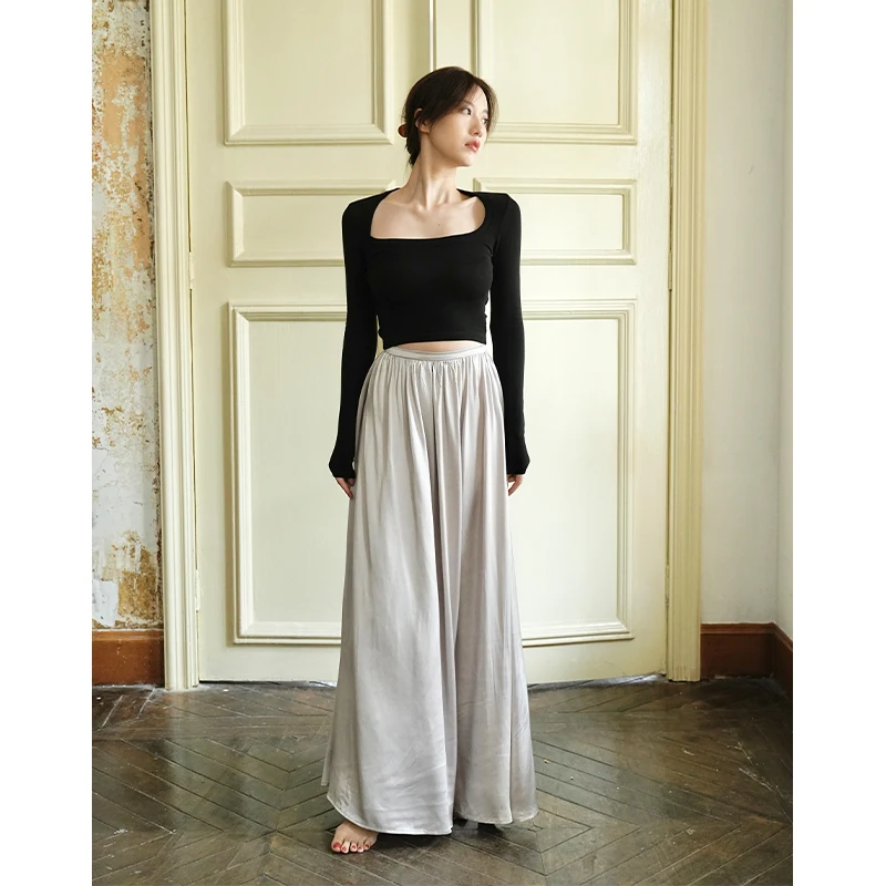 

Длинная атласная драпированная юбка SerioLudere для женщин: элегантный крой, премиальное качество, идеально для весенней моды