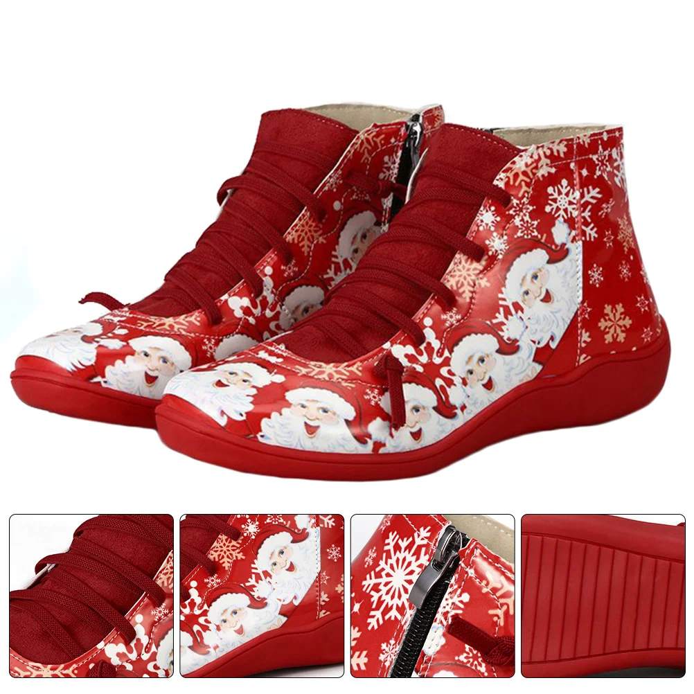 Santa Booties Christmas Shoes Girls Short Boots Female Xmas Artificial Pu Women Casual Women's