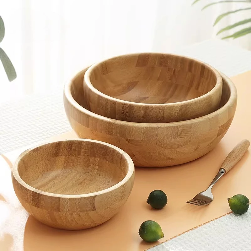 

Большая натуральная бамбуковая миска для дома, салатница, деревянная миска, миска для лапши быстрого приготовления, суповая миска, миска для замешивания теста, деревянная посуда