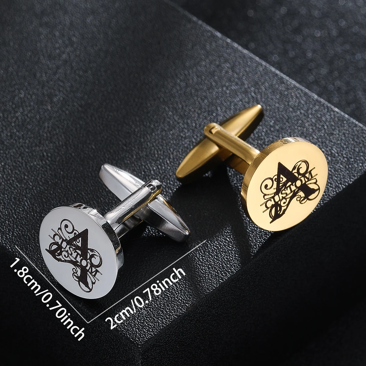 Stainless Steel Cufflinks with Custom Date and Initials Engraving, Round Classy Groom Wedding Cuff Links - Gift