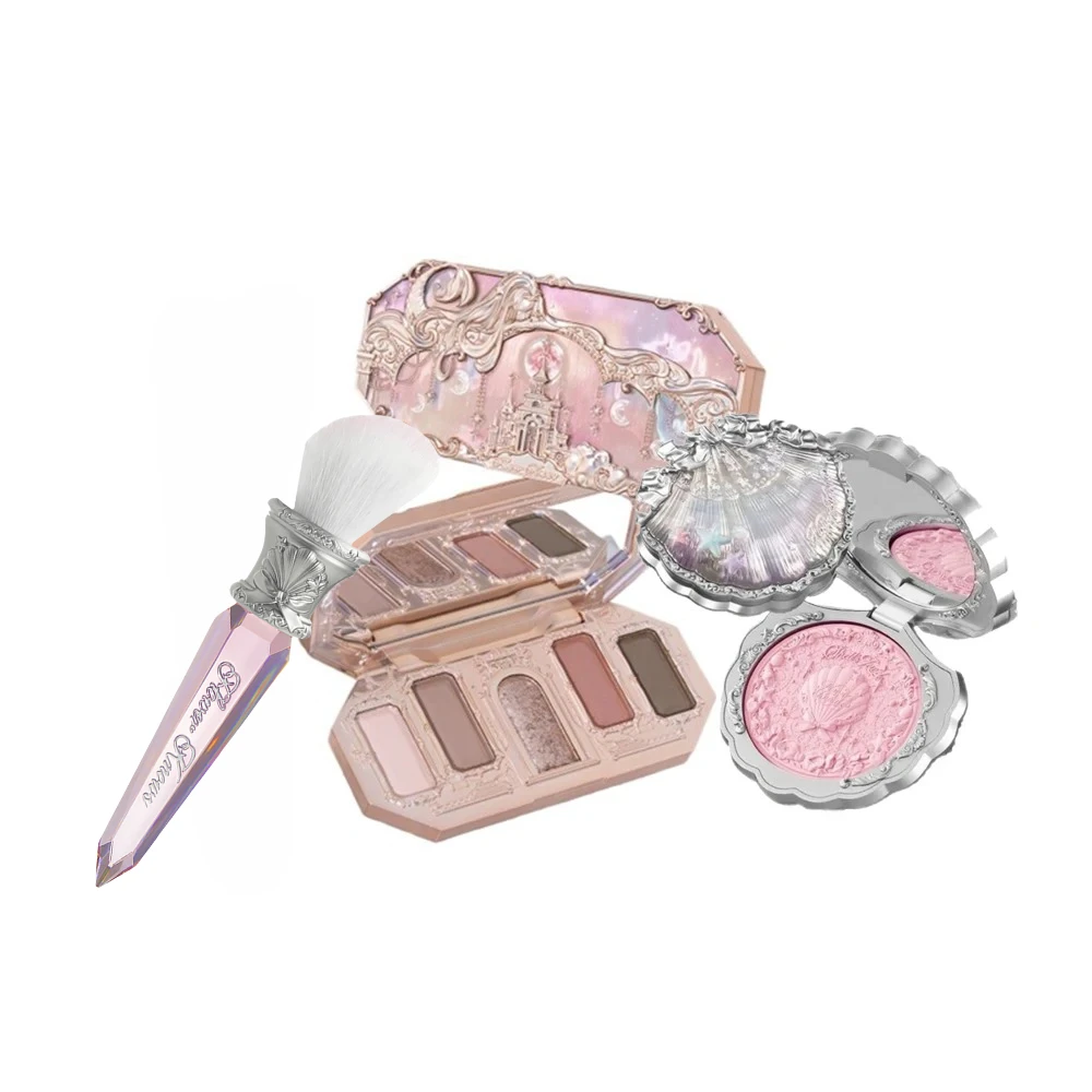 

Flower Knows Moonlight Mermaid Series Glitter Eyeshadow Palette High Pigment Shell Jewelry Blush Makeup Brush Set Matte Finish