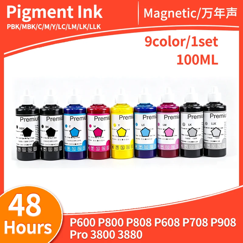 9Colors/1set Pigment Ink Compatible for Epson P600 P800 P808 P708 P908 P600 P608 Pro 3800 3880 r3000 Printer Refill Pigment Ink