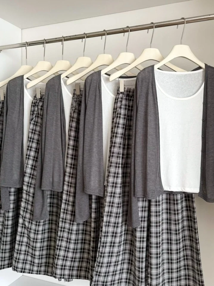 طقم نسائي محبوك غير رسمي على الطراز الكوري بأكمام طويلة ملابس داخلية بدون أكمام سترة خارجية بأكمام طويلة سترة محبوكة معطف منق...