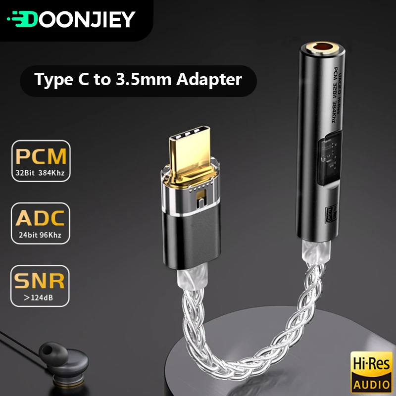 32Bit 384Khz HiFi Type-C to 3.5mm Digital Audio Adapter DAC USB C 3.5 Jack Headphone Earphones Audio Converter Decoder Cable