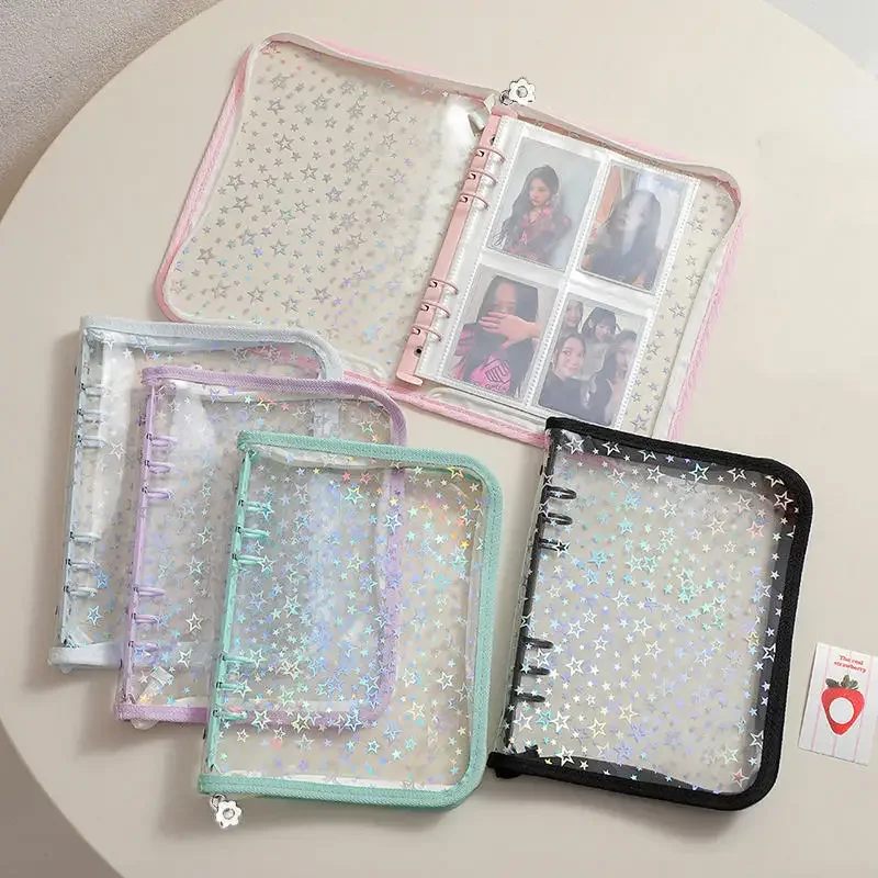 A5 Laser Star Zipper Binder Collect Book Refill Organizer DIY Journal Dairy Transparent Kpop Idol Photo Album Kawaii Stationery