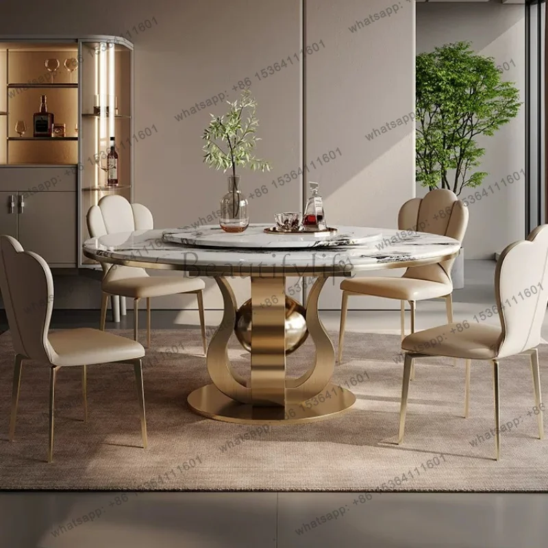 FG Modern Round Turntable Dining Table Light Luxury High-end Microcrystalline Stone Dining Tables Kitcjen Pliante Furniture Home