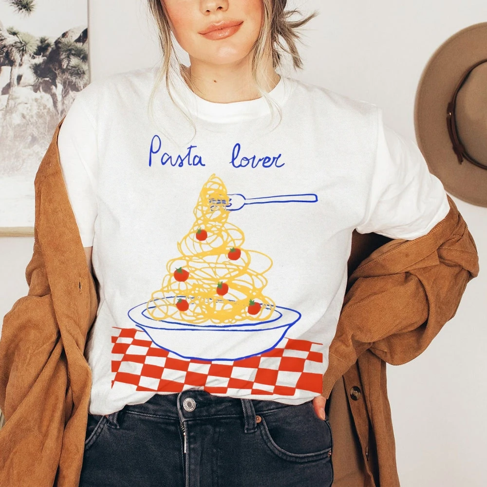 

Y2K Graphic T-shirt Pasta Love T-shirt 100% Cotton High Quality Oversize Colorful T-shirt Spaghetti Print Italian Y2K Vibe