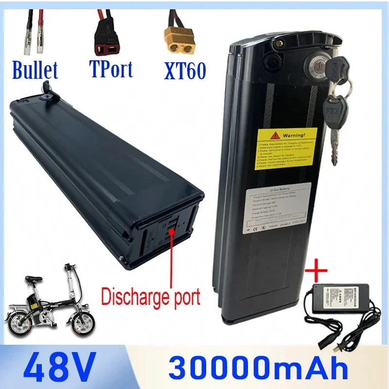 48V 30Ah Seat Tube Silver Fish 18650 Li-ion Battery For Electric Bike Bicycle Bicycle battery+charger