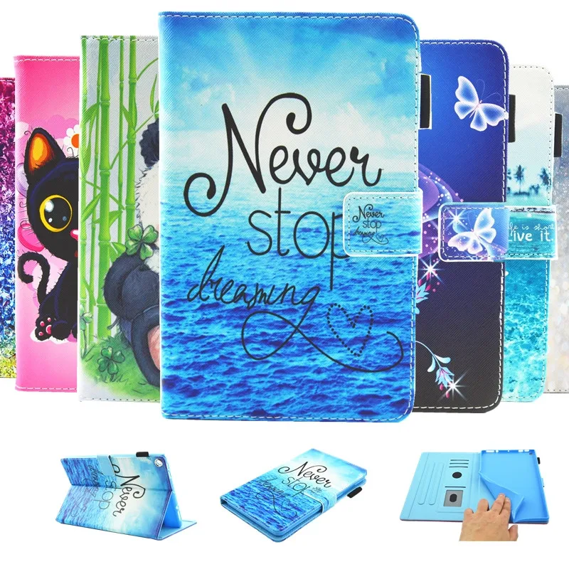 

For HD 10 2017 Fashion Cartoon Printed Case Smart Stand Cover Shell with Card Slots for Fire HD 10 2017 10 inch Tablet