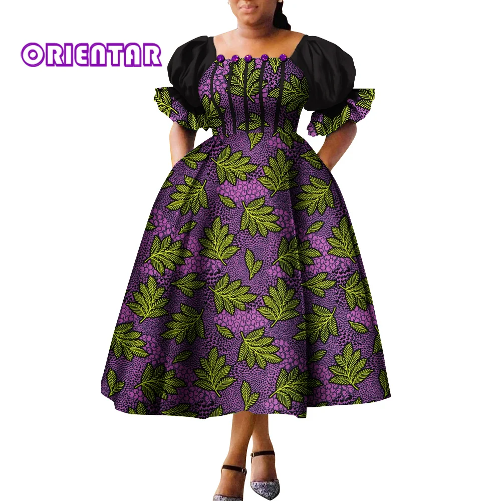 Abiti in stile africano per donne a maniche lunghe a sbuffo abiti a vita alta Ankara vestito africano vestito da principessa Robe Africaine Femme WY9970