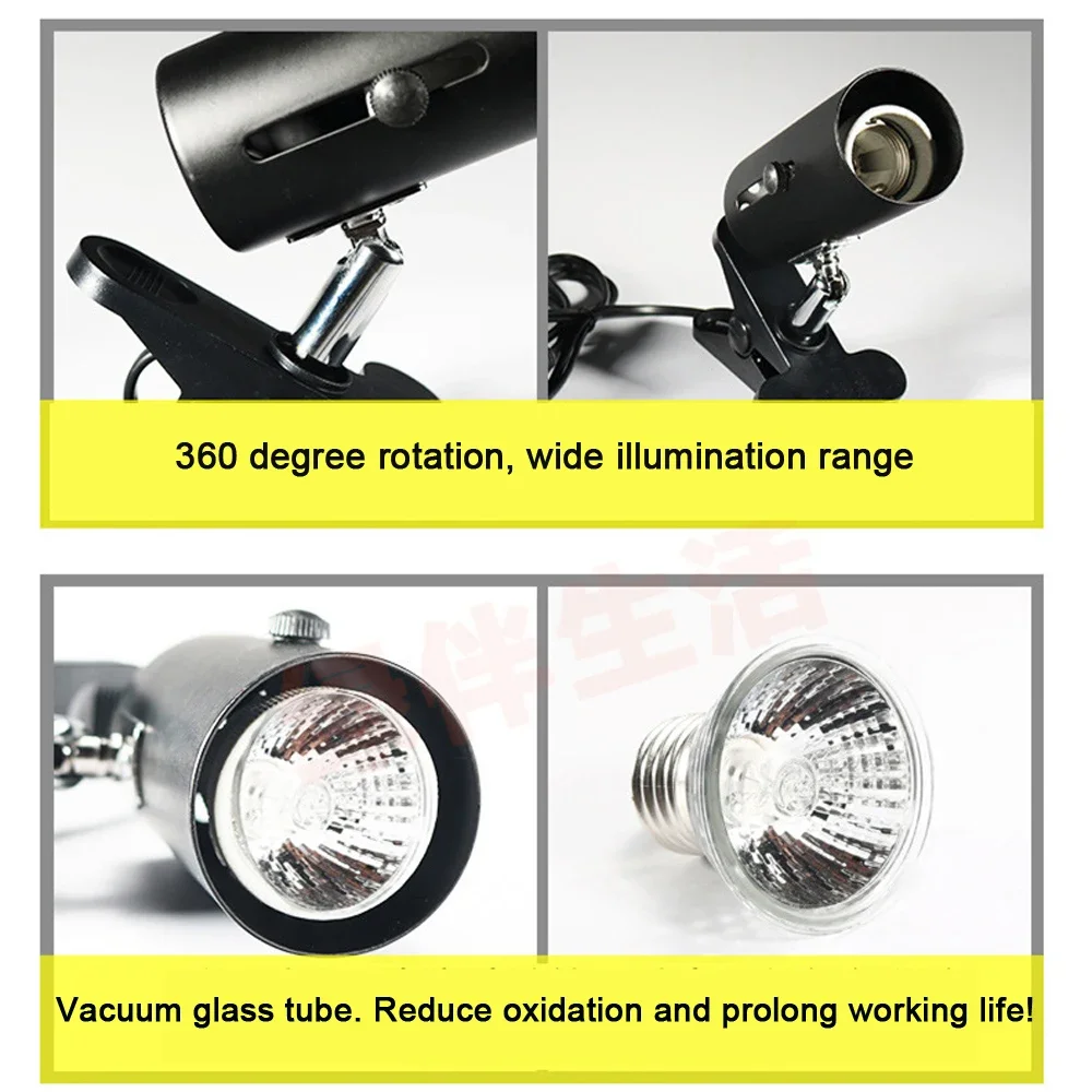 UVA+UVB 3.0 Reptile Lamp Kit with Clip-on Ceramic Light Holder Turtle Basking UV Heating Lamp Set Tortoises Lizard Lighting 220V