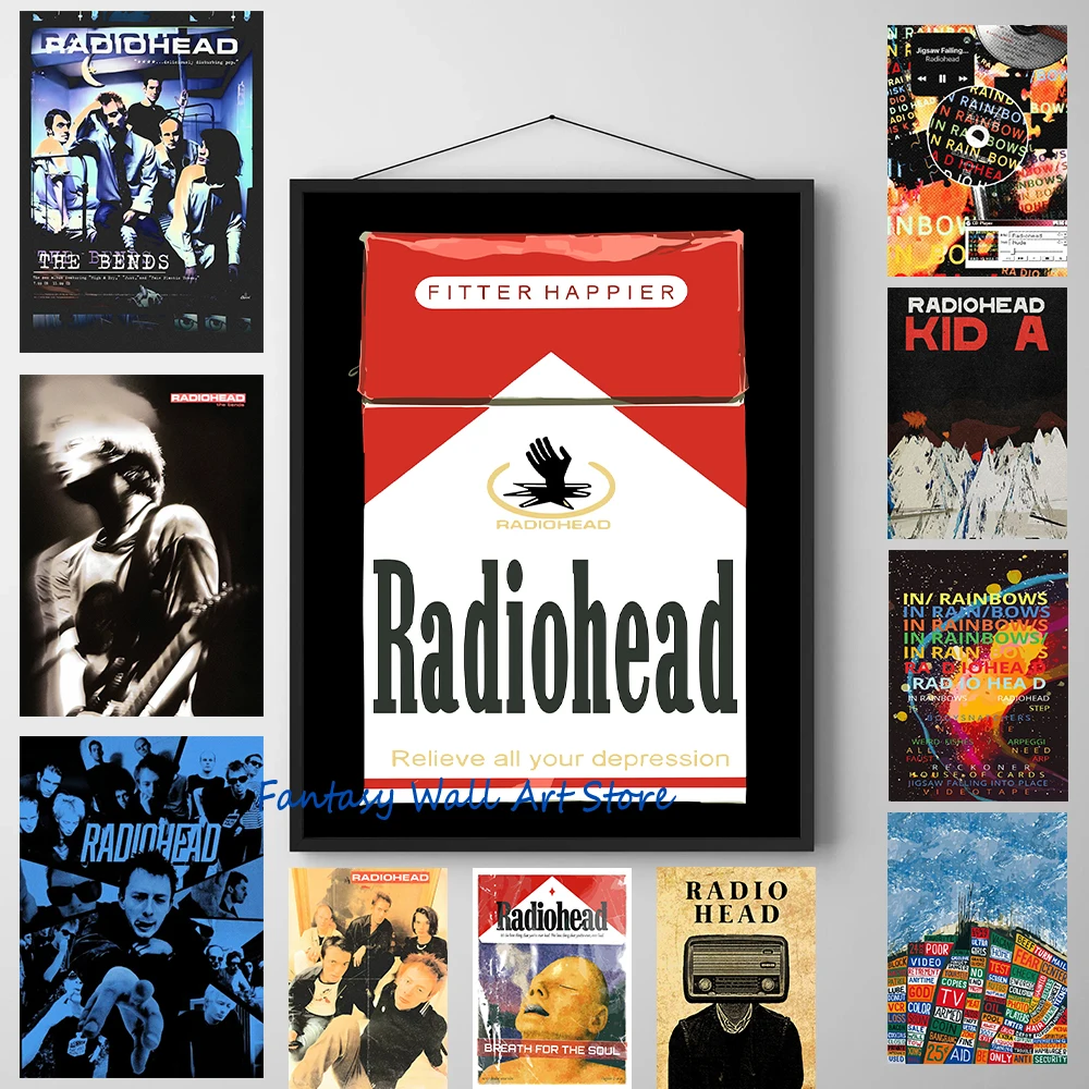 Rock Band Radiohead Music Albums Members Poster Scandinavian Classic Vintage Canvas Printing Poster Wall Art Pictures Home Decor
