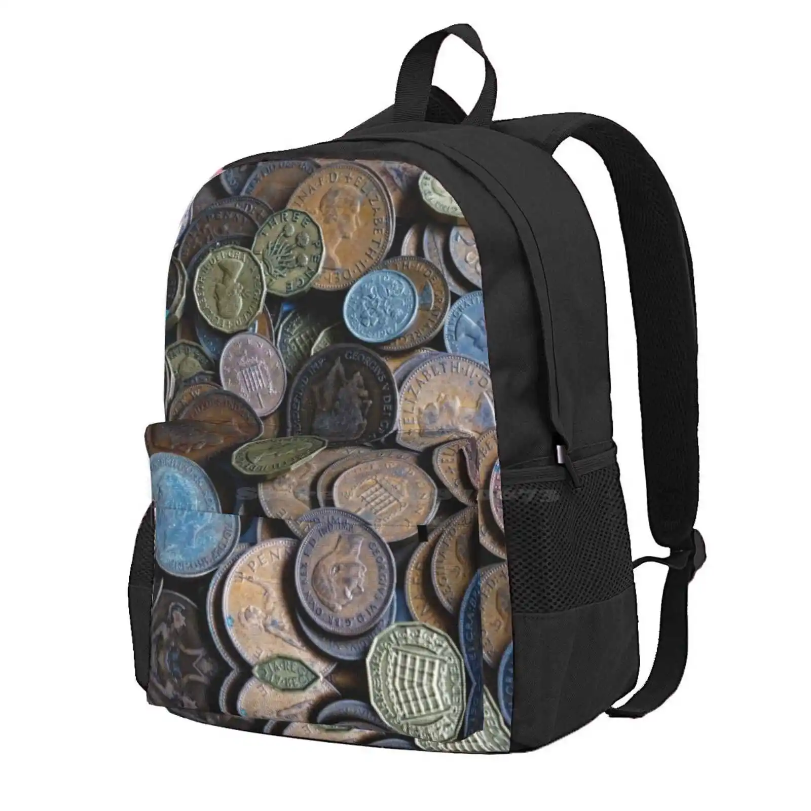 Pile Of Old British Coins 2 Hot Sale Schoolbag Backpack Fashion Bags Old British Coins Uk Sterling Copper Penny Shilling Three