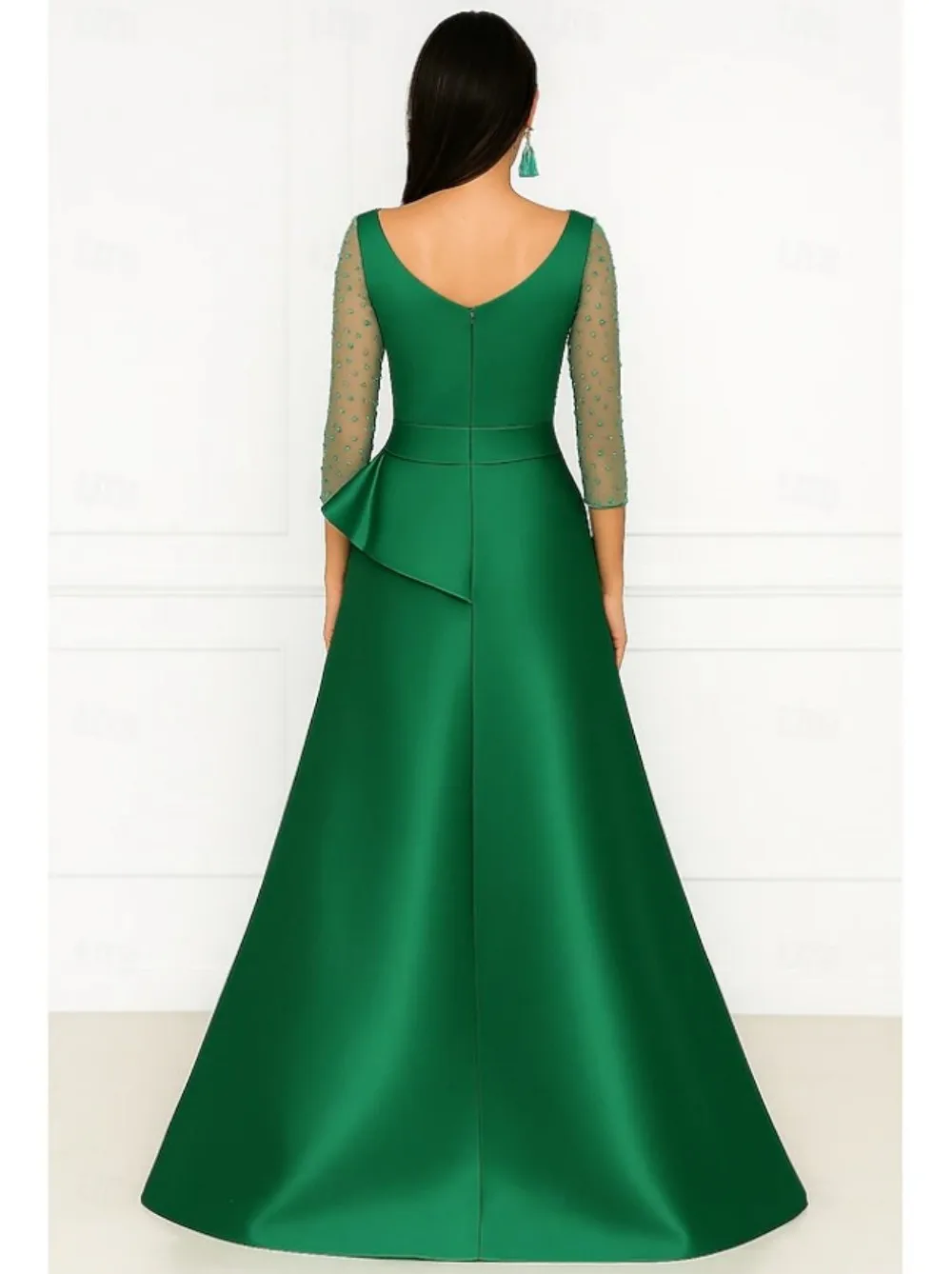 Tule jurk met boothals en kralen |   Ontworpen geplooide A-lijn rok, driekwart mouw van tafzijde, rugloze jurk فسات dhásadro 2017-