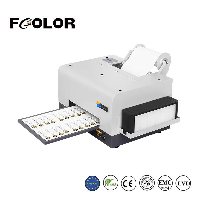 FCOLOR Digital Color Label Printer Roll To Roll Sticker Machine Clear Barcode Inkjet Label Printer