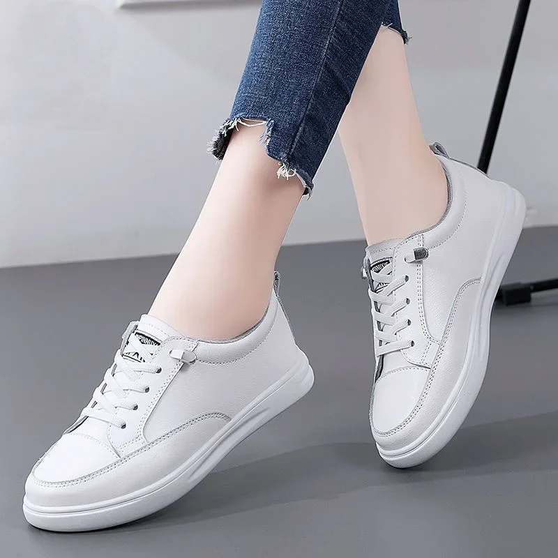 Genuine Leather Women Casual Sneakers Plus Size Spring Summer Skate Shoes Ladies Little White Vulcanized Shoes Woman