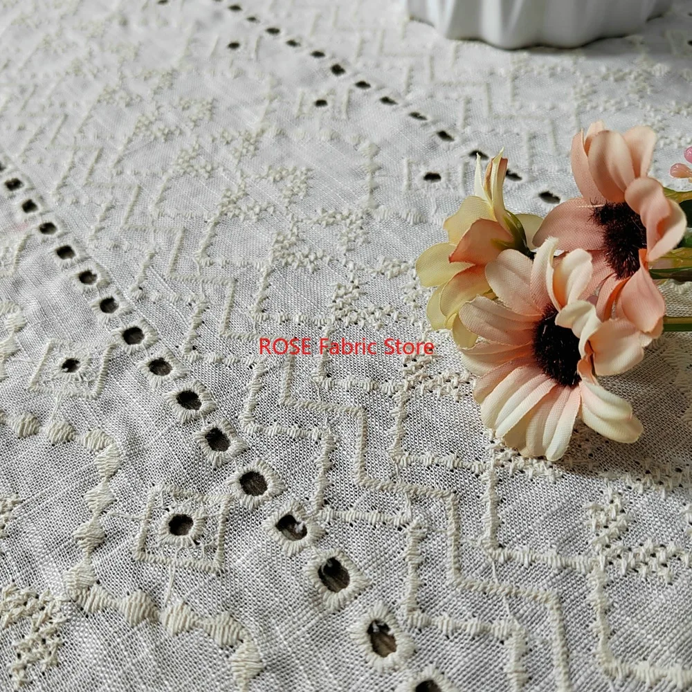 1 ياردة الكتان الجوف خارج المطرزة النسيج الملابس فستان الستار صنع اليدوية DIY بها بنفسك القماش مواد الخياطة