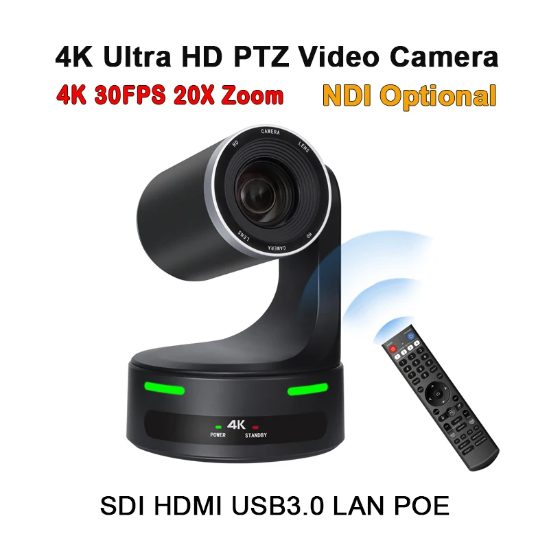 Professional TV Broadcasting Device 4K NDI HX2 Video Conference Camera POE SDI NDI PTZ Camera 20x Zoom for Smooth Video Capture