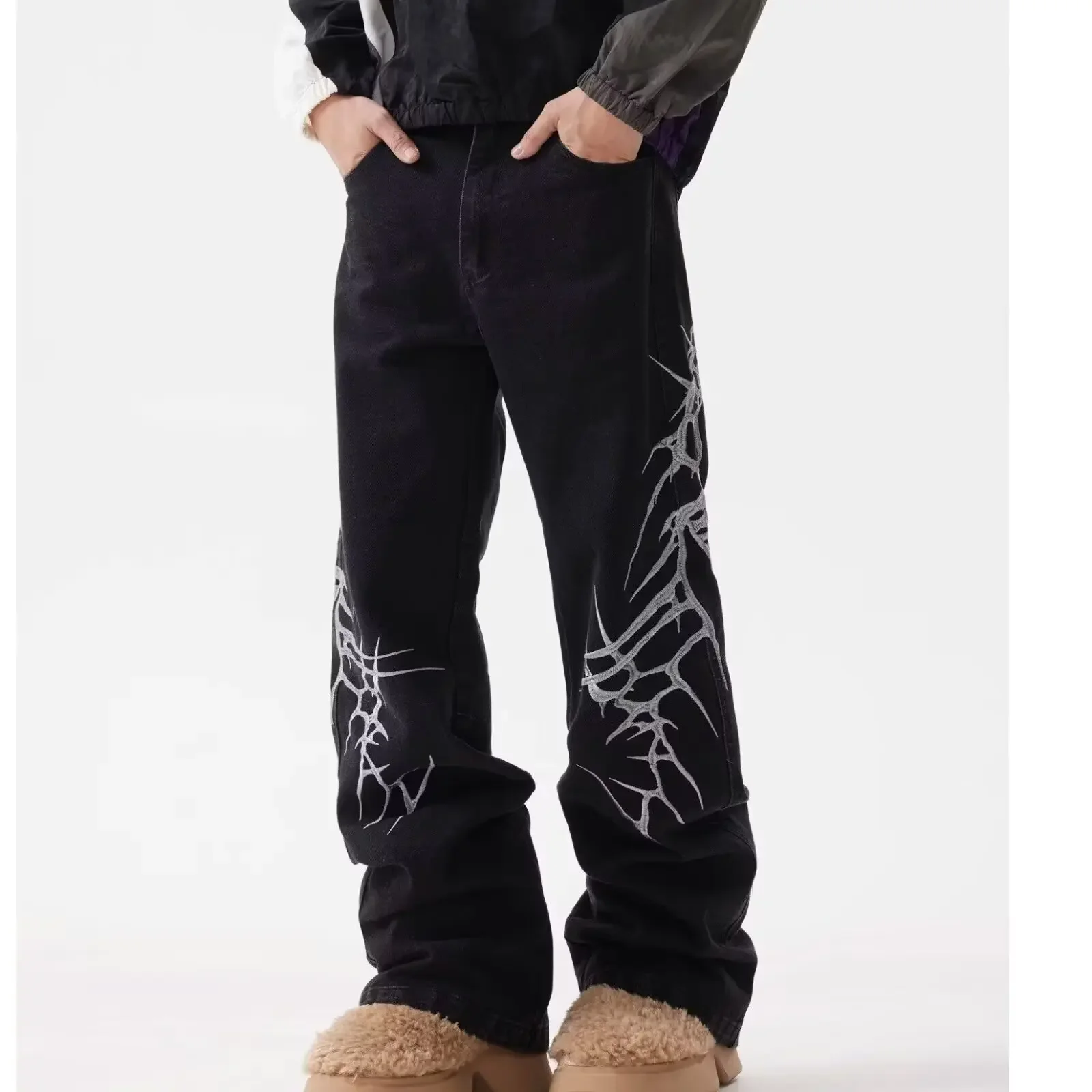 Men's Graphic Print Drawstring Waist Baggy Sweatpants Loose Straight Leg Pants with Pocket Jeans