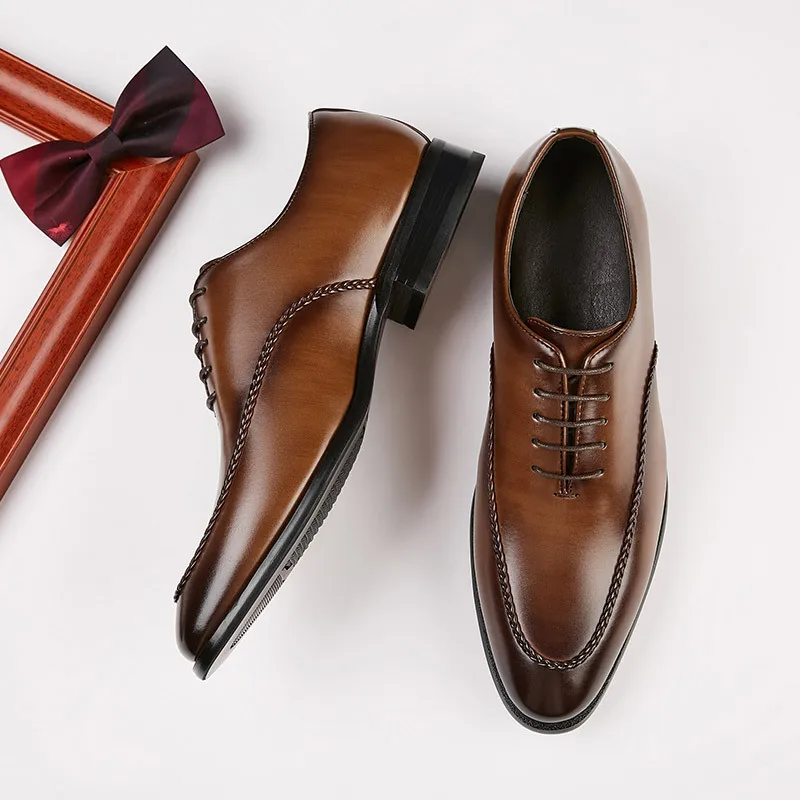 2025 Business Men Shoes Classic Leather Formal Dress Shoes For Men Breathable Pointed Toe Office Wedding Shoes Mens Oxford Shoes