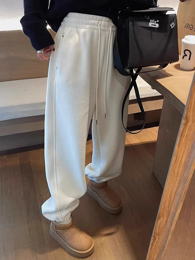 أفخم فضفاض الرباط عرق السراويل سميكة المرأة عادية دافئة جديدة بنطلونات فضفاضة الدانتيل متابعة السراويل الكورية الموضة হোসেন