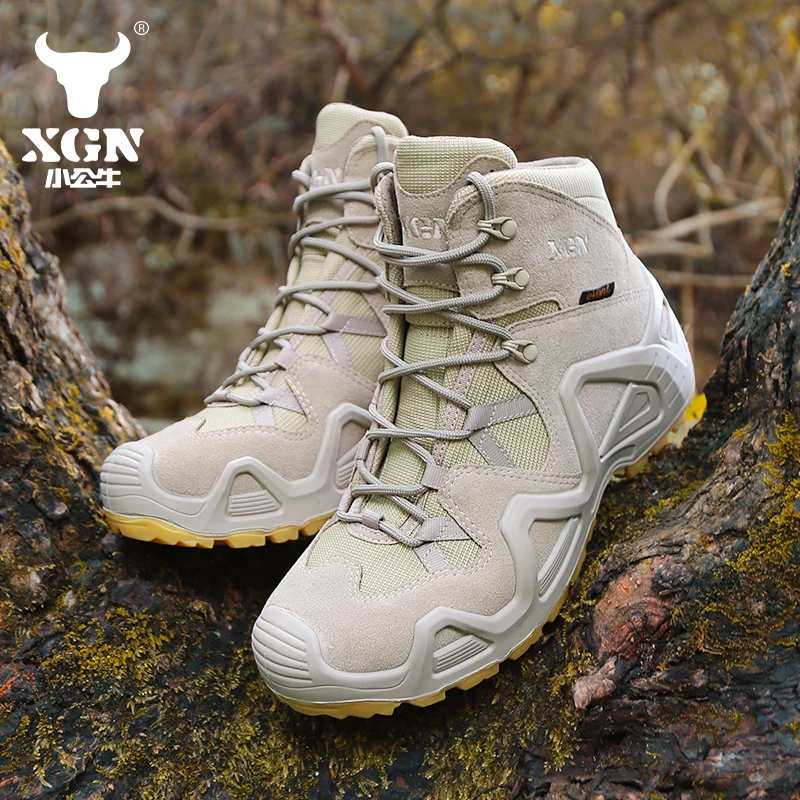 XGN Cowhide EVENT Waterproof Hiking shoes Men mountian breathable Sneakers hunting Boots Tactical Desert Combat trekking Boots