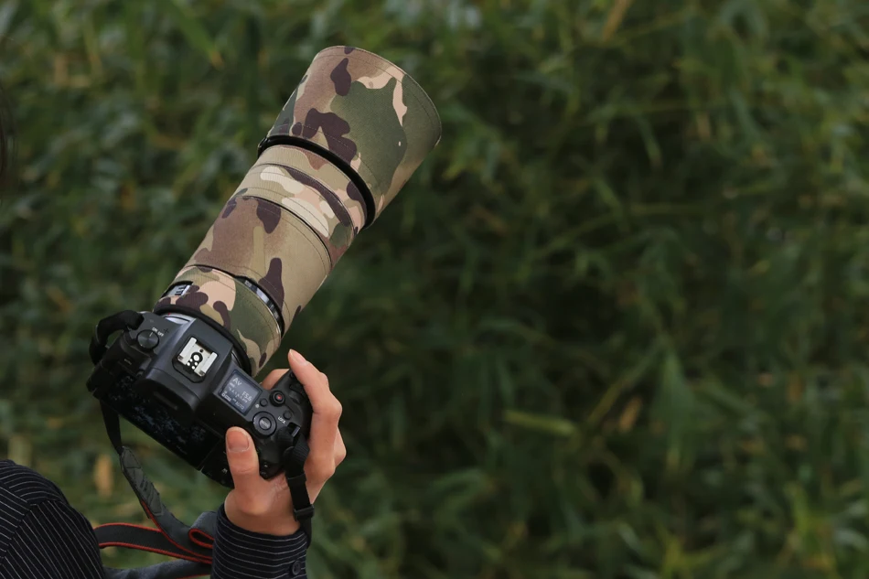 ROLANPRO Wasserdichter Linsenmantel für Canon RF 100-400 mm F5.6-8 IS USM Camouflage-Regenschutz-Linsenhülle für Canon RF 100 400 mm Gehäuse – Detail 3