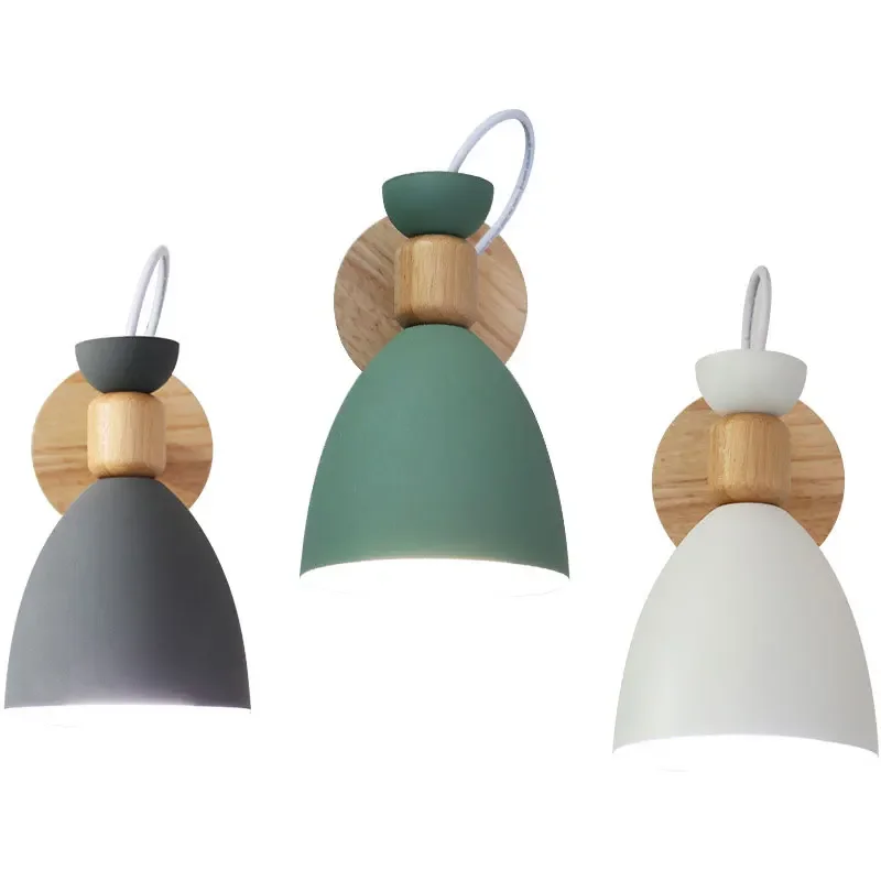 LED Creative wooden Simple wall light Reading Bedroom Bedside Lighting study Children room macaron color wall lamp