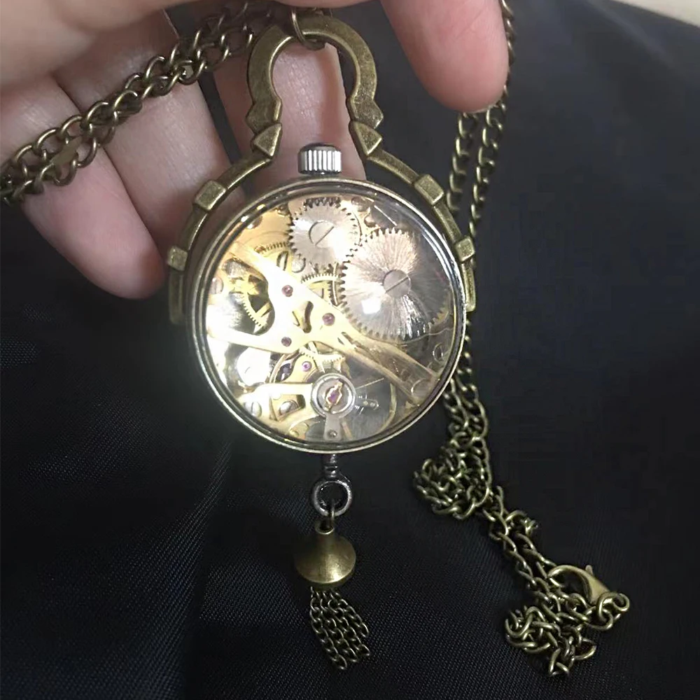 Orologio da tasca meccanico con bulbo oculare trasparente con catena collana con ciondolo con numeri romani orologi da donna 2023 uomini donne regali