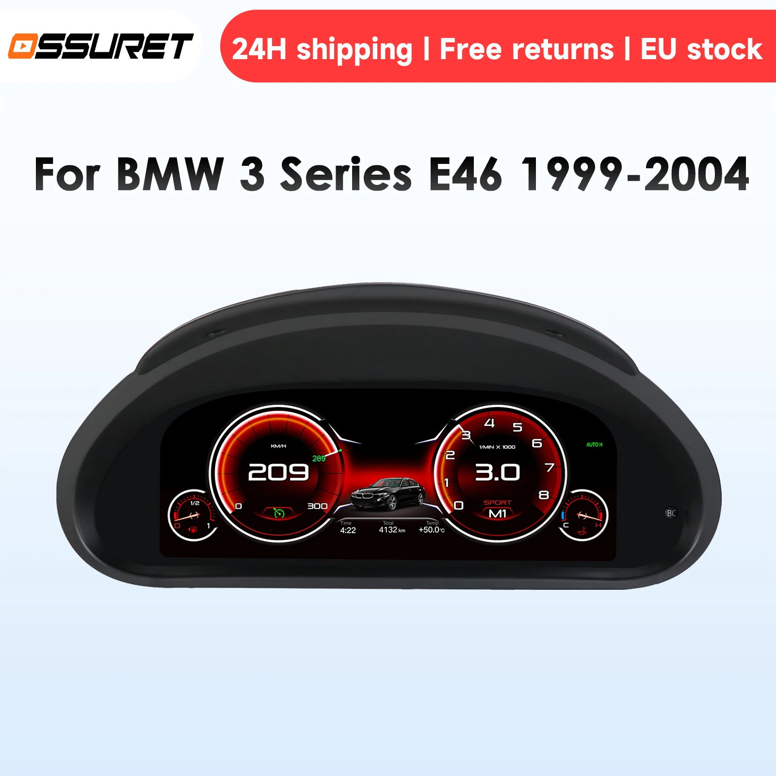 Cruscotto digitale per auto BMW Serie 3 E46 1999-2004, Carplay, Android Auto, tachimetro LCD, pannello strumenti, tachimetro, abitacolo