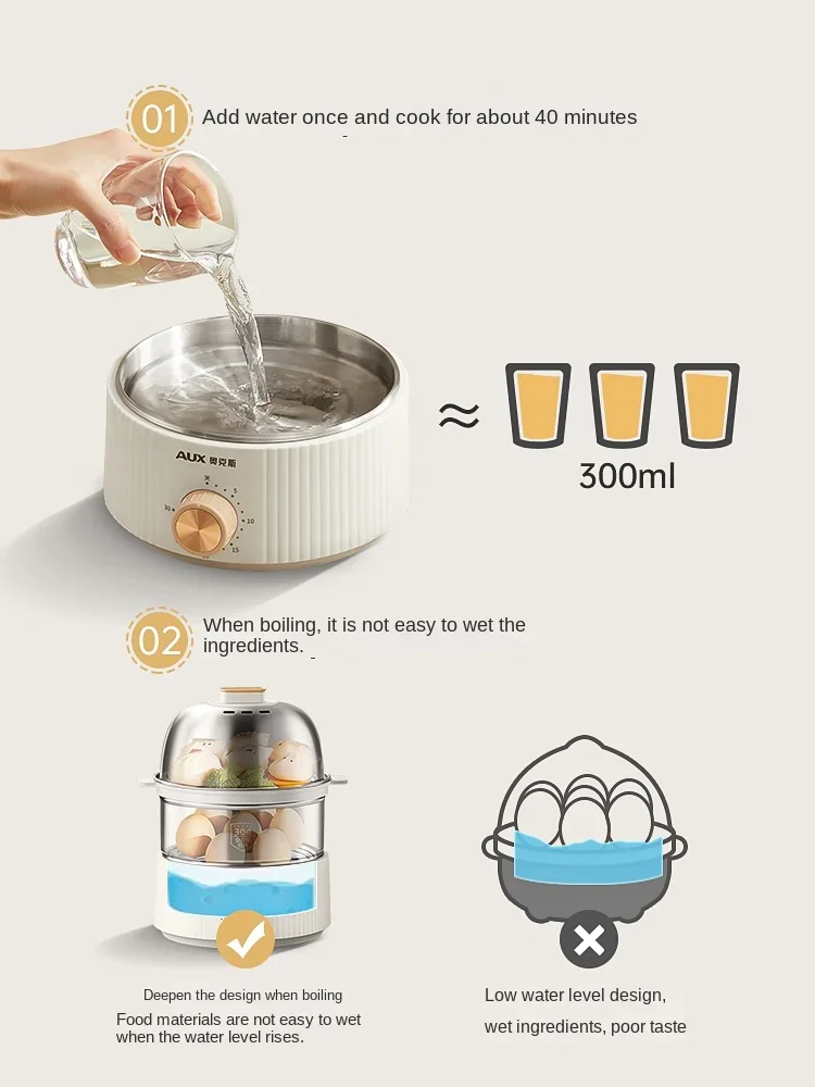 220V Egg Steamer Egg Cooker Automatic Household Stainless Steel Steamer Electric Food Steaming Cooker