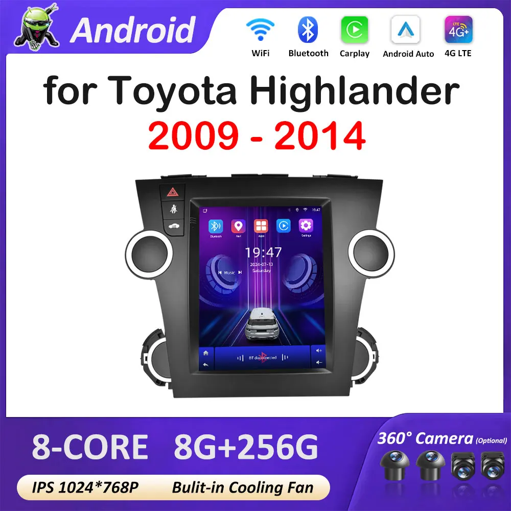 Автомобильная аудиосистема с GPS-навигацией для Toyota Highlander 2009 2010 2011 2012-2014 Радиоплеер Android Smart System Wireless Carplay BT